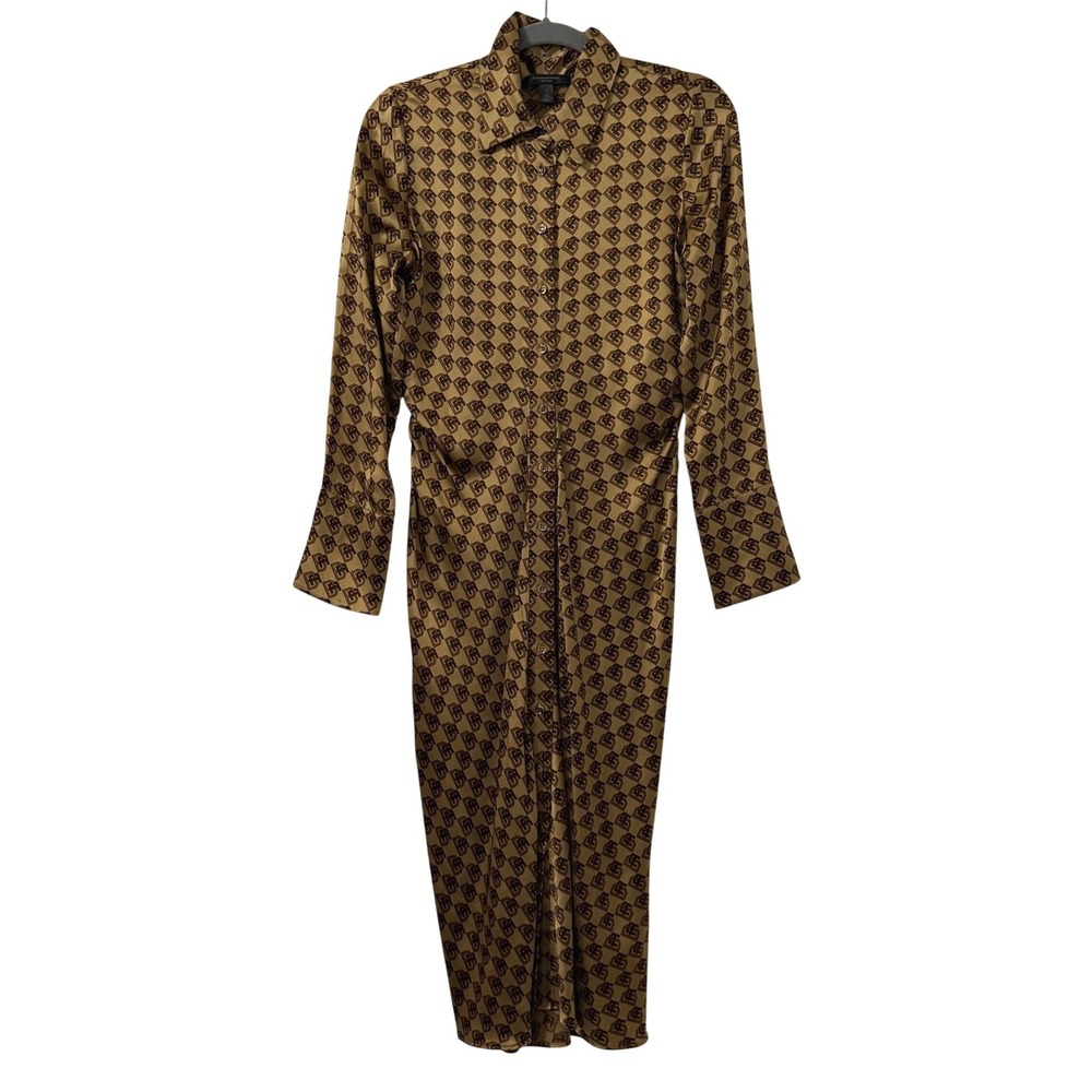 Banana Republic 100% Silk Enchant Monogram Shirt Dress S Luxe Elegant Old Money